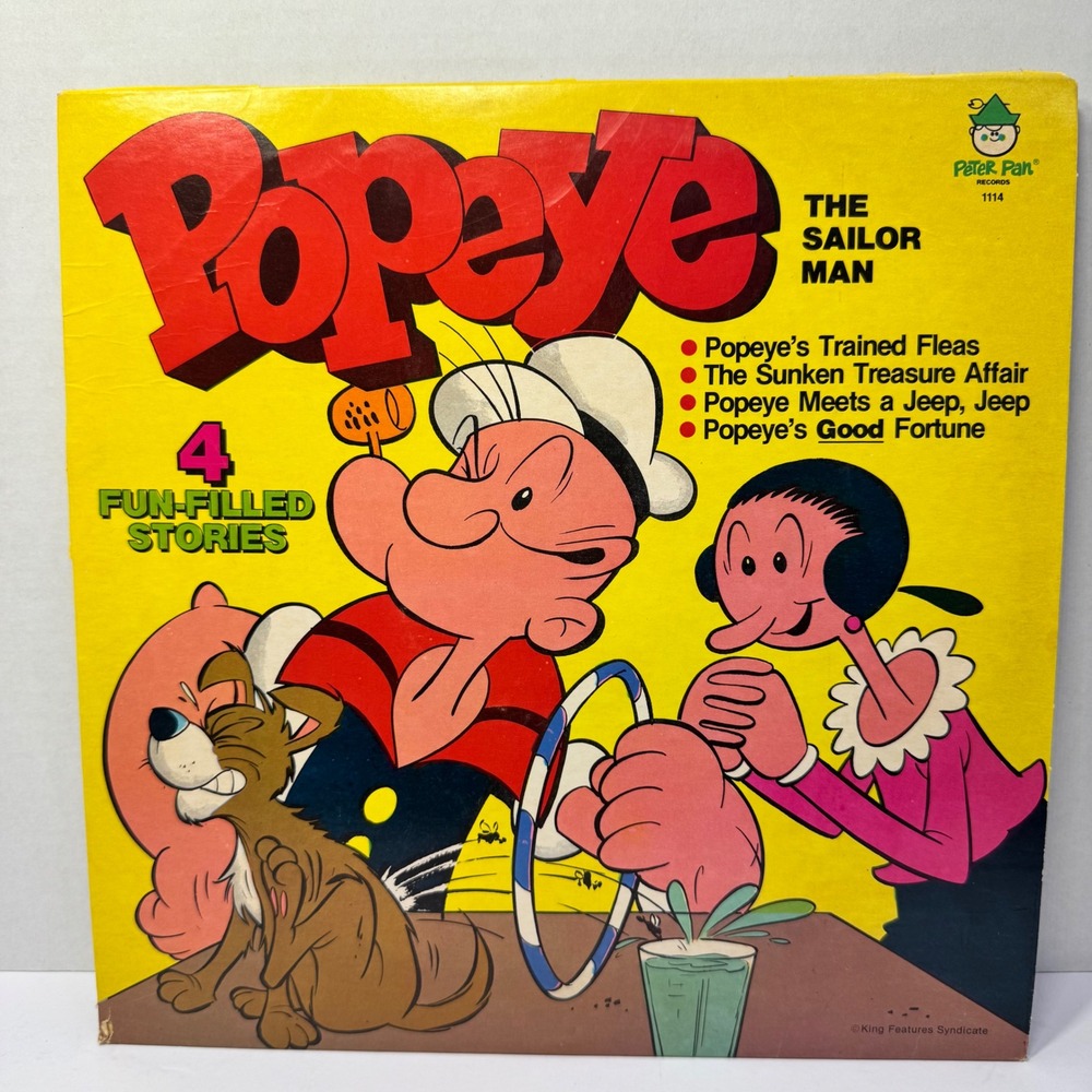 Popeye The Sailor Man Peter Pan Records Vinyl LP‎ 4 Stories 33 RPM Vintage 1980